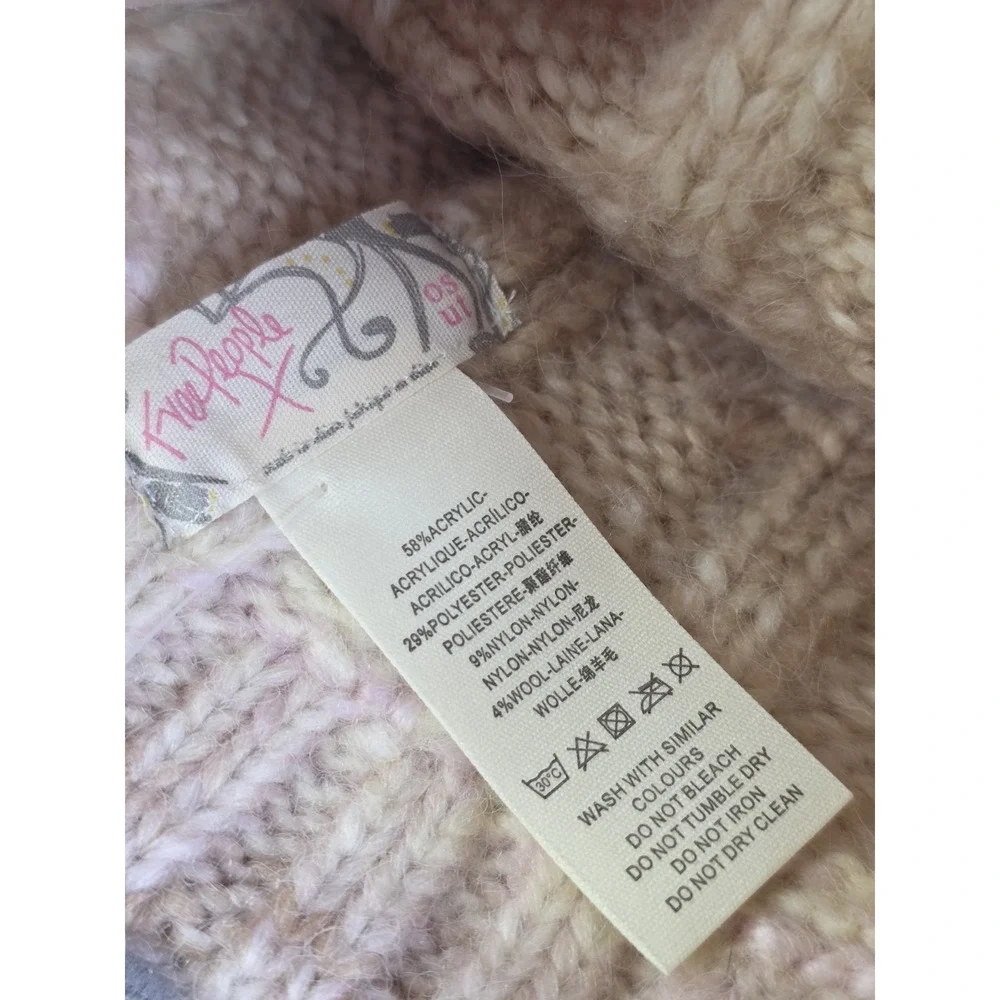 Free People Rainbow Beanie Hat Wool Blend Ivory Winter Warm Cozy NWT